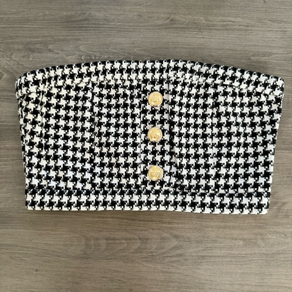 Walter Baker Houndstooth Bandeau Cropped Top black white size S NWT $118 - Picture 9 of 11